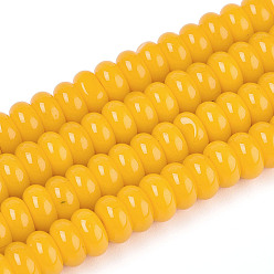 Золотистый Непрозрачные с напылением стеклянные бусины, рондель, золотые, 6~6.5x3 мм, отверстие : 1 мм, около 103~118 шт / нитка, 14.57~14.96 дюйм (37~38 см)