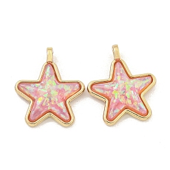 Бледно-Розовый Подвески из полупрозрачной смолы, покрытие стойки латунные подвески-звезды с золотой фольгой, реальный 18 k позолоченный, долговечный, без кадмия и без свинца, розовый жемчуг, 17x14x5.5 мм, отверстие : 1.5 мм