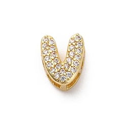 Letter V Латунные микро проложить кубического циркония бусы, долговечный, стойки покрытие, без кадмия и без свинца, Буква V, реальный 18 k позолоченный, 8.5x7x4.5 мм, отверстие : 1.8 мм