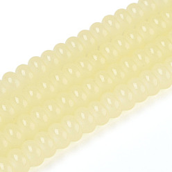 Светлый Золото-желтый Имитация нефритовые четки стекла, прозрачные бусины-рондели, окрашенные в технике выпечки, светлый золотарник желтый, 8~8.5x4.5~5 мм, отверстие : 1.2 мм, около 159~164 шт / нитка, 30.71~31.50 дюйм (78~80 см)
