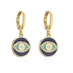 41407 Bohemian-style 18K gold-plated copper drop earrings with oil drip and evil eye zircon stones for women.