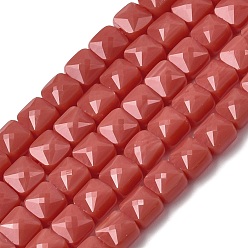 (123L) Белый крем непрозрачный блеск Непрозрачное стекло бисер нитей, квадратный, граненые, огнеупорный кирпич, 5.5~6x6x4~4.5 мм, отверстие : 1 мм, около 100 шт / нитка, 22.44~22.56 (57~57.3 см)