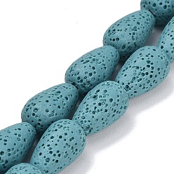 Темно-бирюзовый Бусы из натуральной лавы, окрашенные, слеза, темные бирюзовый, 16~16.5x10 мм, отверстие : 1 мм, около 25 шт / нитка, 16.14'' (41 см)
