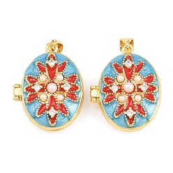 Синий Подвески латуни медальон, с эмалью и абс пластика имитация жемчуга, без кадмия и без свинца, реальный 18 k позолоченный, стойки покрытие, долговечный, овальные амулеты, синие, 26.5x21x10.5 мм, отверстие : 3x5 мм