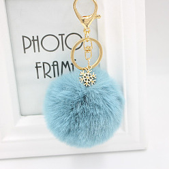 Peacock blue Christmas Snowflake Plush Keychain with Alloy Snowflake and Pom-pom Pendant