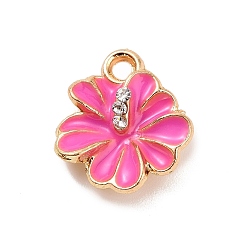 Camellia Alloy Enamel Pendants, with Rhinestone, Flower Charm, Golden, Camellia, 14x12.5x4mm, Hole: 2mm