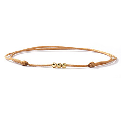 пшеница Браслеты из латуни с круглыми бусинами, сплетенные из латуни., регулируемый браслет дружбы для женщин, цвет пшеницы, 11.02 дюйм (28 см)