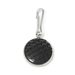 Black Resin Flat Round with Mermaid Fish Scale Keychin, with Iron Keychain Clasp Findings, Black, 2.7cm