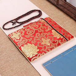 Red Ethnic Style Silk Sutra Book Zipper Pouch, Scripture Storage Tassel Bags, Rectangle, Red, 25.5x19.8x0.75cm