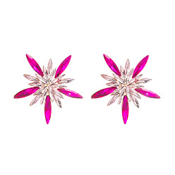 Rose pink Sparkling Floral Alloy Earrings with Colorful Gems - Fashionable and Bold Ear Accessories for Street Style Chic