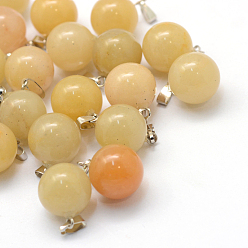 Topaz Jade Round Natural Topaz Jade Pendants, with Platinum Tone Brass Findings, 17~19x13~14mm, Hole: 2x7mm