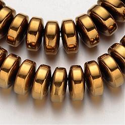 Golden Plated Electroplate Non-magnetic Synthetic Hematite Beads Strands, Heishi Beads, Disc/Flat Round, Golden Plated, 12x6mm, Hole: 1mm, about 69pcs/strand, 15.7 inch