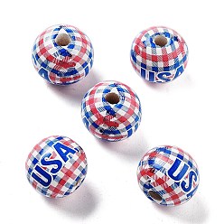 Indian Red Independence Day Theme Wood European Beads, Large Hole Beads, Round, Indian Red, 15.5~16x14.5mm, Hole: 4mm