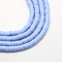Cornflower Blue Flat Round Eco-Friendly Handmade Polymer Clay Bead Spacers, Cornflower Blue, 4x1mm, Hole: 1mm, about 380~400pcs/strand, 17.7 inch