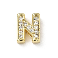 Letter N Латунный микро pave прозрачный кубик циркония подвески, долговечный, без кадмия и без свинца, Письмо N, 12x9.5x5 мм, отверстие : 2x9 мм