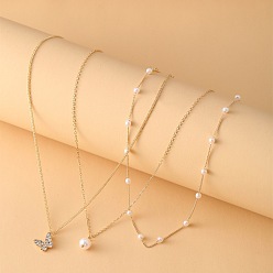 52093 Vintage Layered Lock Collar Necklace with Butterfly Pearl Pendant and Chain
