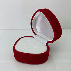 Dark Red Velvet Organizer Ring Box, Portable Jewelry Storage Case, Heart, Dark Red, 5.6x5x3.75cm