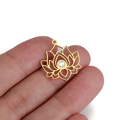 Золотой Из нержавеющей стали горный хрусталь подвески, цветок лотоса прелести, золотые, 24x21 мм