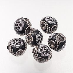 Black Handmade Indonesia Beads, with Brass Core, Round, Black, 18~20mm, Hole: 2mm