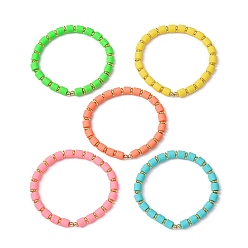 Mixed Color Polymer Clay Column Beaded Stretch Bracelets, Mixed Color, Inner Diameter: 2-1/8 inch(5.28cm)