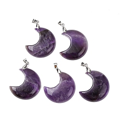 Аметист Подвески из натурального аметиста , Луна прелести, с латунной фурнитурой платинового цвета, 35x30x7.5 мм, отверстие : 4x3 мм