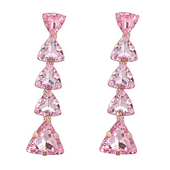Pink Exaggerated Multi-layer Triangle Glass Rhinestone Earrings for Women with Claw Chain
