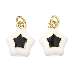 Белый Латунь эмаль подвески, звезды прелести, долговечный, стойки покрытие, без свинца и без кадмия, реальный 18 k позолоченный, белые, 14x11x4.5 мм, отверстие : 3 мм, Перейти кольцо: 5x1 мм