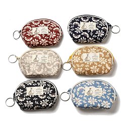 Mixed Color Flower Print Cotton Cloth Wallets with Alloy Zipper, Semicircle with Iron Ring, Mixed Color, 8.5x11.5x1cm