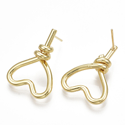 Real 18K Gold Plated Brass Stud Earrings, Heart, Real 18K Gold Plated, 25x18mm, Pin: 0.7mm