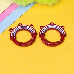 Red 3-Hole Alloy Enamel Spring Gate Clasps, Rainbow, DIY Mobile Phone Pendant Accessories, Red, 27x25.8mm