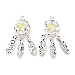 Желтый Подвески из сплава со стразами, без свинца и без кадмия, тканая сетка, серебряные, желтые, 34x15.5x4.5 мм, отверстие : 2 мм