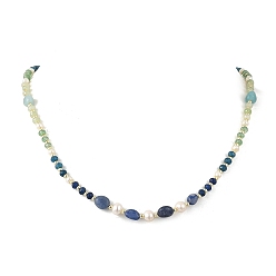 Bleu Royal Colliers de perles composées de pierres précieuses mélangées et de perles d'eau douce naturelles, or, bleu royal, 20.28 pouce (51.5 cm)