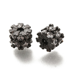 Черный Цвет Металла Покрытие стойки латунь микропаве прозрачные кубические циркониевые бусины, долговечный, без свинца и без кадмия, колонка, металлический черный , 6x5 мм, отверстие : 1.3 мм