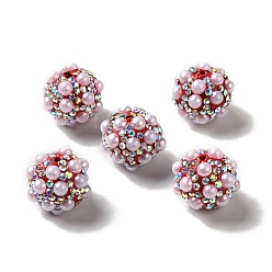 FireBrick Polymer Clay Rhinestone Beads, with Imitation Pearl, Round, FireBrick, 17~17.5mmx17mm, Hole: 1.6mm