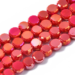 FireBrick Electroplate Glass Beads Strands, AB Color Plated, Faceted, Flat Round, FireBrick, 5.5x6x3.5mm, Hole: 1.2mm, about 98~100pcs/strand, 19.84~21.65 inch(50.4cm~55cm)