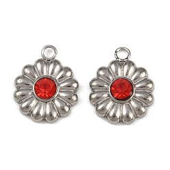 Сиамский 304 прелести нержавеющей стали, со стразами, цветочный шарм, Сиам, 14.5x11.5x3.5 мм, отверстие : 1.8 мм