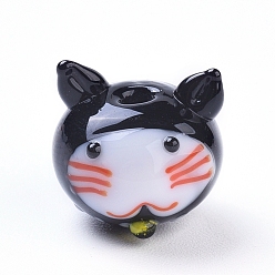 Черный Бусы лэмпворк котенок ручной работы, кот глава, чёрные, 13~14x14~19x13.4 мм, отверстие : 1.8 мм