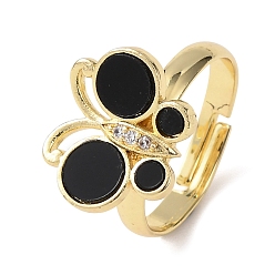 Черный Латунные микро проложить пальцев кольца кубического циркония, бабочка, cmолой, реальный 18 k позолоченный, долговечный, без кадмия и без свинца, стойки покрытие, чёрные, размер США 7 (17.3 мм)