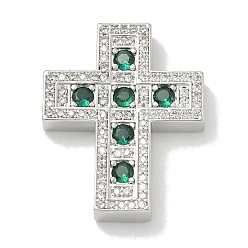 Зеленый Стойка металлическая латунная микропрофилированная кубическая циркония подвески, долговечный, без свинца и без кадмия, крест прелести, зелёные, 28x22.5x4.5 мм, отверстие : 2.5x4.5 мм