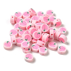 Pink Handmade Polymer Clay Beads, Round with Peach, Pink, 8.5x4mm, Hole: 1.6mm