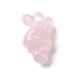 Pink Luminous Acrylic Pendants, with Glitter, Glow In The Dark, Rabbit, Pink, 28.5x19x11.5mm, Hole: 3mm, about 200pcs/500g
