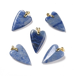 Blue Aventurine Natural Blue Aventurine Pendants, with Rack Plating Golden Plated Brass Findings, Long-Lasting Plated, Heart, 32~34x20x8mm, Hole: 4x4mm
