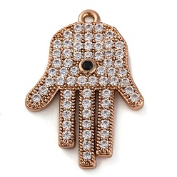 Розовое Золото Стойка металлическая латунная микропрофилированная кубическая циркония подвески, без кадмия и без свинца, долговечный, хамса рука, розовое золото , 26x17.5x2.5 мм, отверстие : 1.2 мм