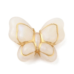 Beige Plating Acrylic Beads, Golden Metal Enlaced, Butterfly, Beige, 17.5x21x6mm, Hole: 1.8mm, about 415pcs/500g