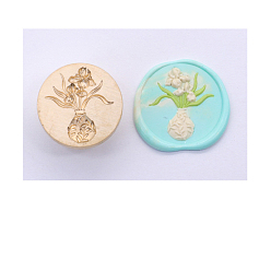 Flower Golden Tone Wax Seal Brass Stamp Head, for Invitations, Envelopes, Gift Packing, Flower, 25x25mm