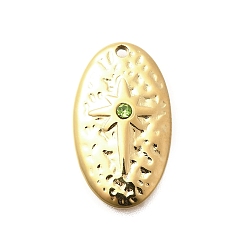 Green Tourmaline 304 подвески из нержавеющей стали, со стразами, ионное покрытие (ip), овальные, реальный 14 k позолоченный, зеленый турмалин, 20x10.5x2.7 мм, отверстие : 1 мм