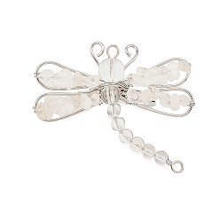 Хрусталь Броши из натурального кварцевого кристалла, латуни и железа, стрекоза, платина, 45~52x51~52 мм