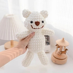 White DIY Bear Display Decoration Crochet Kit, Including Embroidery Needles & Thread, White, 10mm