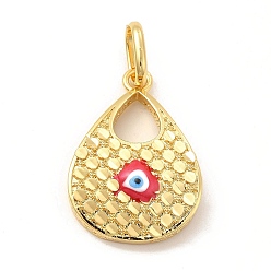 Red Brass Pendants, with Enamel, Real 18K Gold Plated, Long-Lasting Plated, Teardrop with Evil Eye Charm, Red, 34x23.5x6mm, Hole: 10x7mm