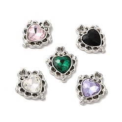 Mixed Color Alloy Pendant, with Glass, Platinum, Lead Free & Cadmium Free, Heart Charm, Mixed Color, 17x15x5mm, Hole: 1.5x2mm